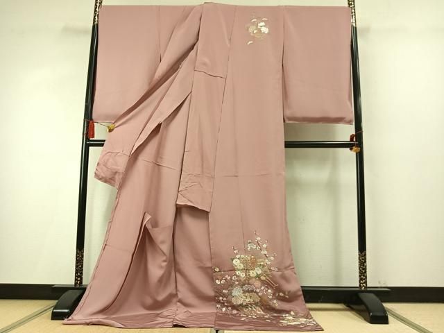 平和屋着物●訪問着　総刺繍　御所車冊子花文　暈し染め　金糸　仮絵羽　正絹　逸品　未使用　AABN4037fy