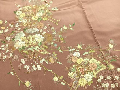 平和屋着物●訪問着　総刺繍　御所車冊子花文　暈し染め　金糸　仮絵羽　正絹　逸品　未使用　AABN4037fy
