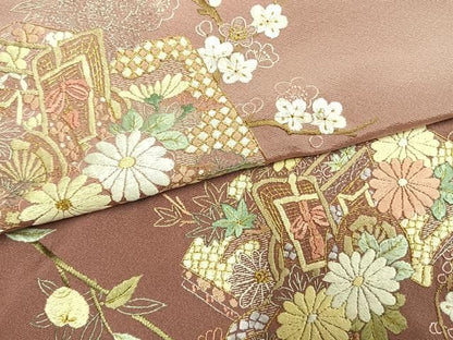 平和屋着物●訪問着　総刺繍　御所車冊子花文　暈し染め　金糸　仮絵羽　正絹　逸品　未使用　AABN4037fy