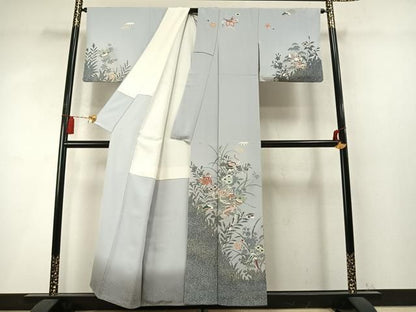 平和屋着物●訪問着　楽器花文　シルエット　暈し染め　金銀彩　正絹　逸品　AABN4041fy