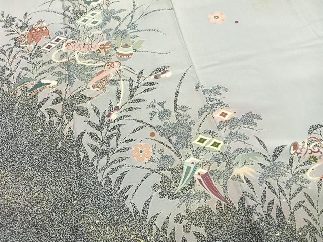 平和屋着物●訪問着　楽器花文　シルエット　暈し染め　金銀彩　正絹　逸品　AABN4041fy