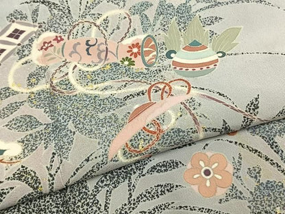 平和屋着物●訪問着　楽器花文　シルエット　暈し染め　金銀彩　正絹　逸品　AABN4041fy