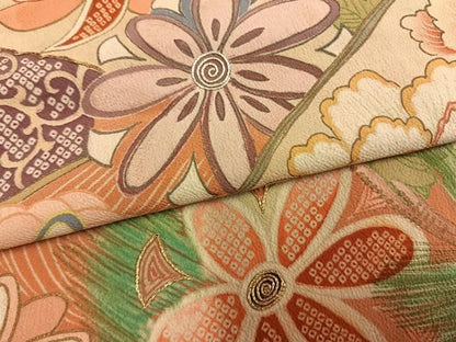 平和屋本店●アンティーク　大正ロマン　振袖　駒刺繍　松竹梅　暈し染め　黒地　金彩　正絹　逸品　AABN4043fy