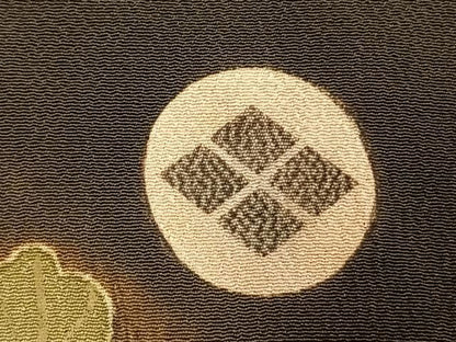 平和屋本店●アンティーク　大正ロマン　振袖　駒刺繍　松竹梅　暈し染め　黒地　金彩　正絹　逸品　AABN4043fy