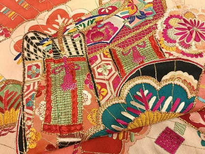 平和屋本店●アンティーク　大正ロマン　振袖　駒刺繍　御所車扇面松花文　金銀彩　正絹　逸品　AABN4044fy