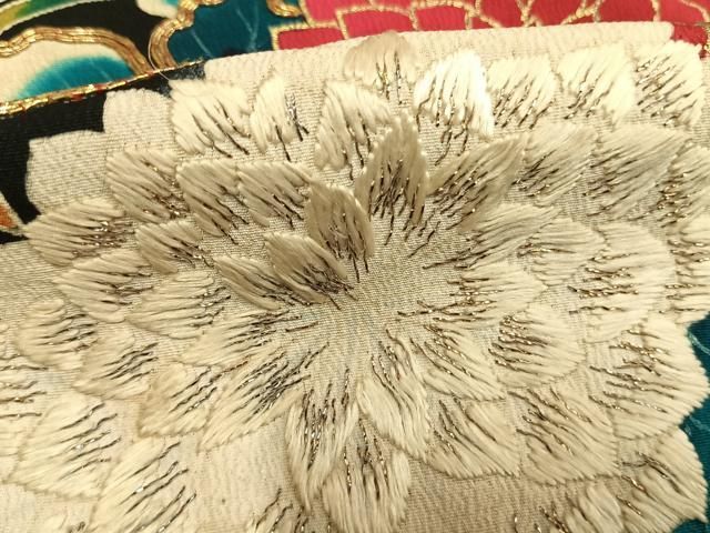 平和屋本店●アンティーク　大正ロマン　振袖　駒刺繍　松竹梅　暈し染め　黒地　金銀糸　金彩　正絹　逸品　AABN4045fy