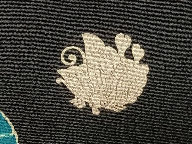 平和屋本店●アンティーク　大正ロマン　振袖　駒刺繍　松竹梅　暈し染め　黒地　金銀糸　金彩　正絹　逸品　AABN4045fy