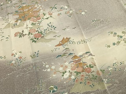 平和屋着物●訪問着　友禅　風景花鳥文　暈し染め　鈴乃屋扱い　正絹　逸品　AABN4047fy
