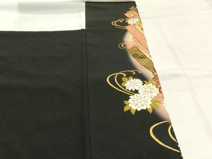 平和屋着物●豪華黒留袖　駒刺繍　熨斗花文　金彩　ロング丈　正絹　逸品　AABN4048fy
