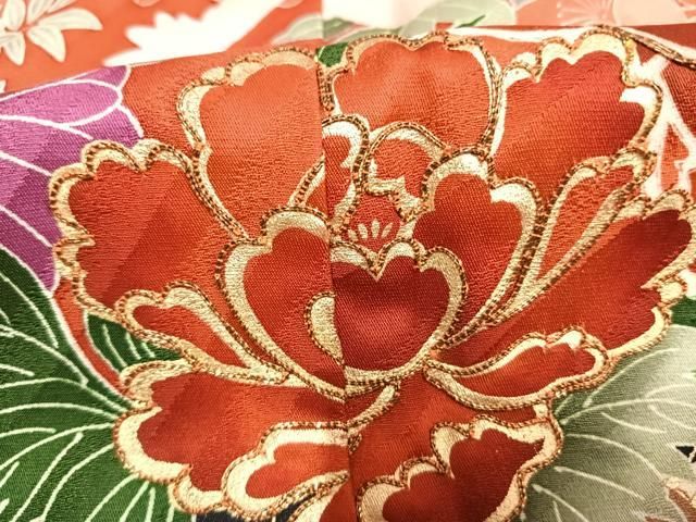 平和屋着物●豪華振袖　駒刺繍　片輪車花文　暈し染め　金彩　正絹　逸品　AABN4050fy