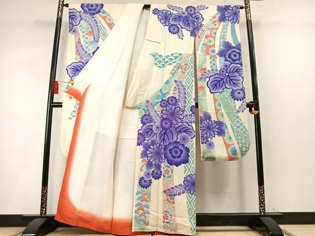 平和屋着物●名門　藤娘きぬたや・総絞り(杢目絞り)　振袖　熨斗花文　正絹　逸品　AABN4051fy