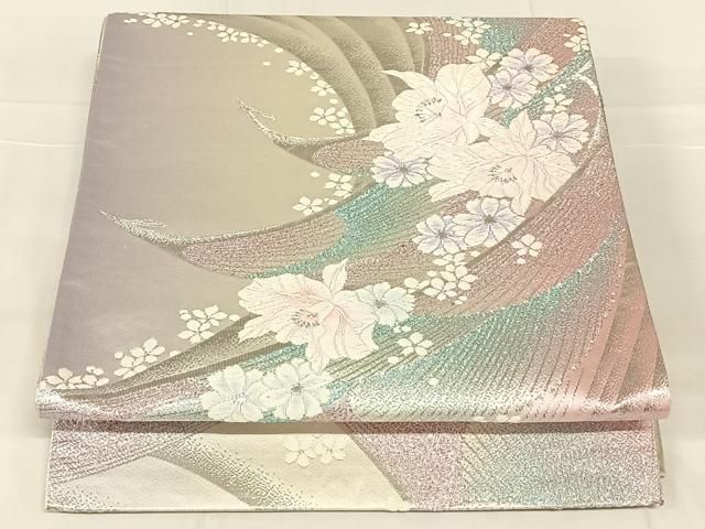 平和屋着物◎両面　六通柄袋帯　唐織　孔雀花文　銀糸　正絹　逸品　AABN4084dk