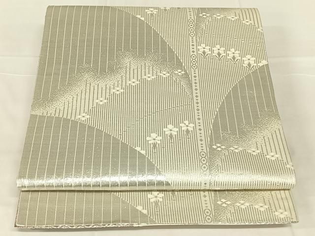 平和屋着物◎両面　六通柄袋帯　唐織　孔雀花文　銀糸　正絹　逸品　AABN4084dk