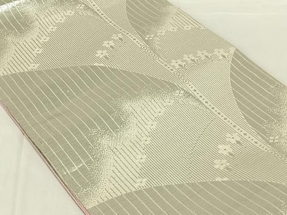 平和屋着物◎両面　六通柄袋帯　唐織　孔雀花文　銀糸　正絹　逸品　AABN4084dk