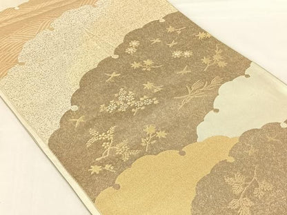 平和屋着物◎六通柄袋帯　雪輪花鳥文　金糸　正絹　逸品　AABN4098dk