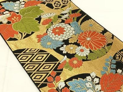 平和屋着物◎六通柄　京袋帯　唐織　桐　黒地　金糸　正絹　逸品　AABN4103dk