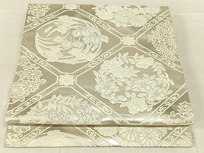 平和屋着物◎六通柄袋帯　天井花丸文　銀糸　正絹　逸品　AABN4108dk