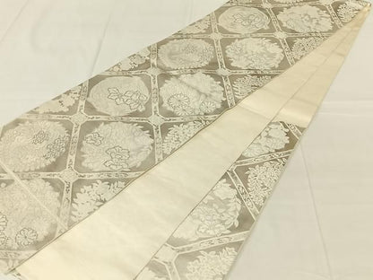 平和屋着物◎六通柄袋帯　天井花丸文　銀糸　正絹　逸品　AABN4108dk
