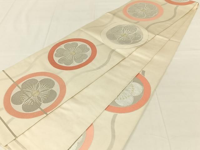 平和屋着物◎六通柄　本袋帯　花丸文　春日野　銀糸　正絹　逸品　AABN4109dk