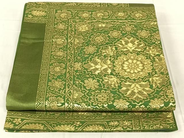 平和屋着物◎六通柄袋帯　色紙重ね花文　金糸　正絹　逸品　AABN4110dk
