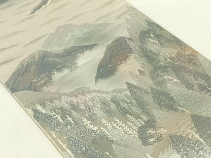 平和屋着物◎六通柄袋帯　樹林風景文　銀糸　正絹　逸品　AABN4111dk