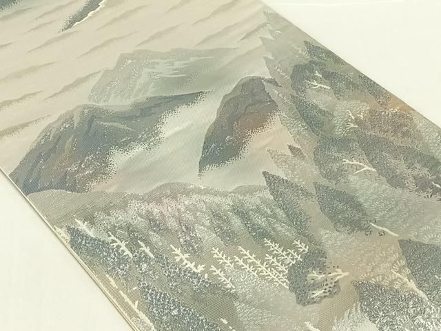 平和屋着物◎六通柄袋帯　樹林風景文　銀糸　正絹　逸品　AABN4111dk