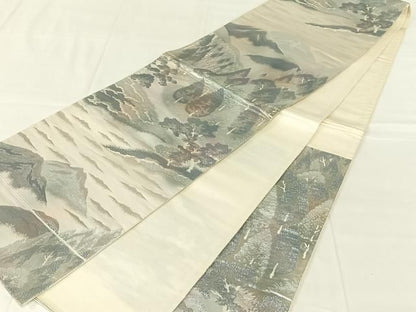平和屋着物◎六通柄袋帯　樹林風景文　銀糸　正絹　逸品　AABN4111dk
