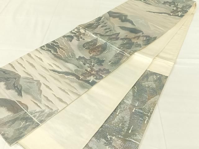 平和屋着物◎六通柄袋帯　樹林風景文　銀糸　正絹　逸品　AABN4111dk