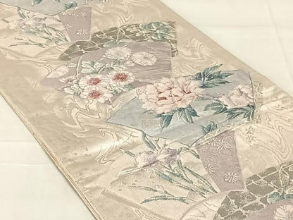 平和屋着物◎六通柄袋帯　唐織　陶彩文様　錦プラチナ箔　正絹　逸品　AABN4112dk