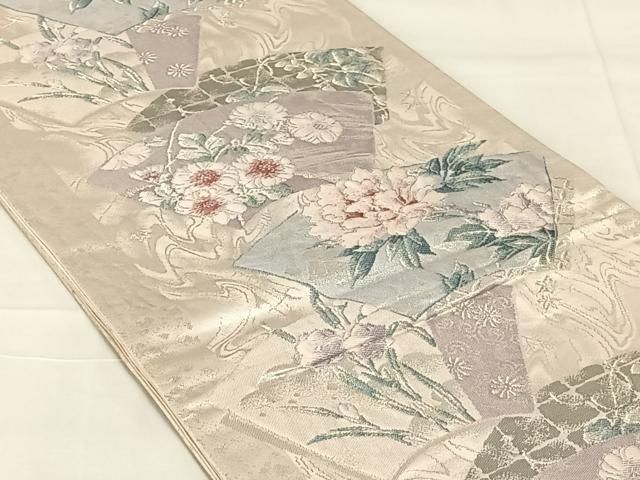 平和屋着物◎六通柄袋帯　唐織　陶彩文様　錦プラチナ箔　正絹　逸品　AABN4112dk