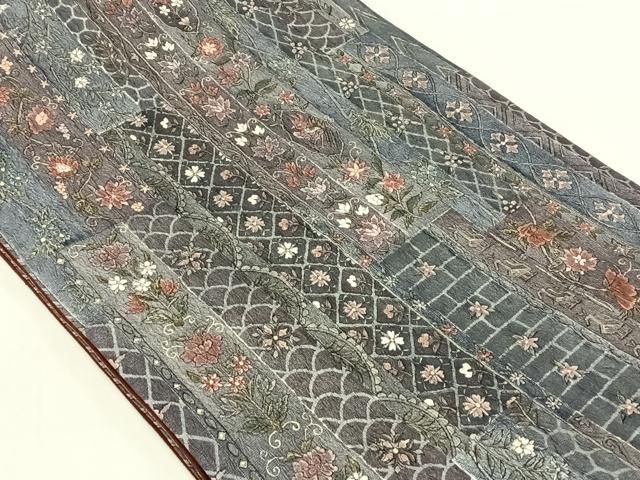 平和屋着物◎全通柄袋帯　更紗花文　正絹　逸品　AABN4115dk