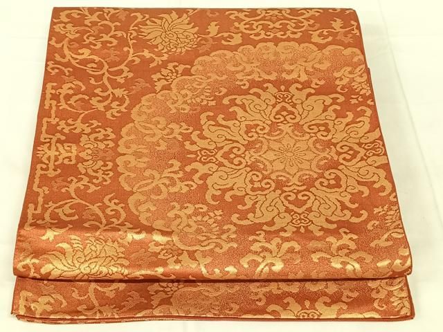 平和屋着物◎六通柄袋帯　更紗花文　金糸　正絹　逸品　AABN4128dk