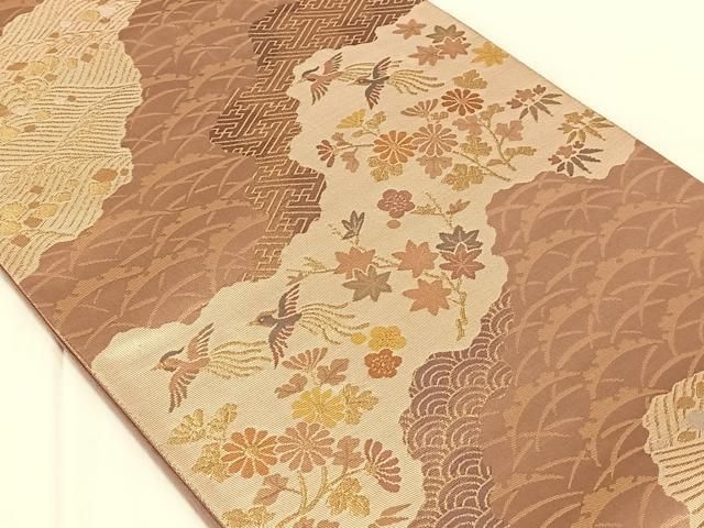 平和屋着物◎六通柄袋帯　花鳥文　金銀糸　三越扱い　正絹　逸品　AABN4129dk