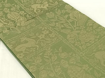 平和屋着物◎六通柄袋帯　人物風景文　金糸　正絹　逸品　AABN4130dk