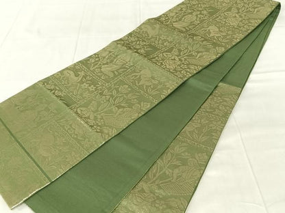 平和屋着物◎六通柄袋帯　人物風景文　金糸　正絹　逸品　AABN4130dk