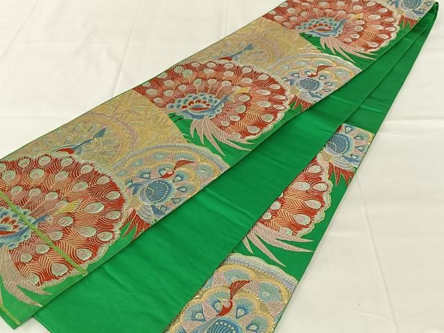 平和屋着物◎六通柄袋帯　唐織　孔雀文　金糸　正絹　逸品　AABN4132dk