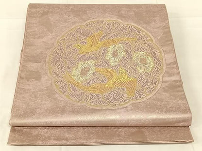 平和屋着物◎太鼓柄袋帯　花鳥文　金銀糸　引箔　正絹　逸品　AABN4134dk
