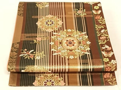 平和屋着物◎六通柄袋帯　唐織　花鳥文　金糸　正絹　逸品　AABN4140dk