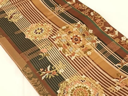 平和屋着物◎六通柄袋帯　唐織　花鳥文　金糸　正絹　逸品　AABN4140dk