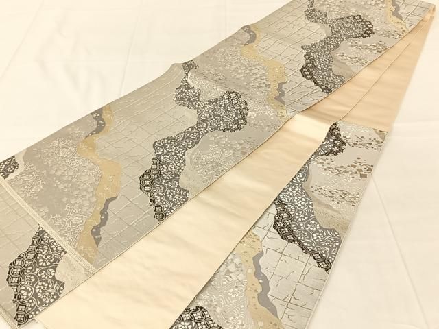 平和屋着物◎西陣　服部織物謹製　六通柄袋帯　道長花文　金銀糸　正絹　逸品　AABN4141dk