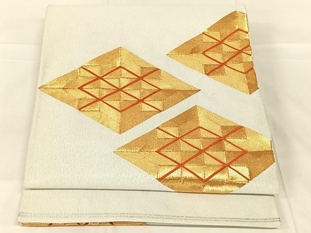 平和屋着物◎綴れ　太鼓柄袋帯　駒刺繍　菱文　銀糸　正絹　逸品　AABN4142dk