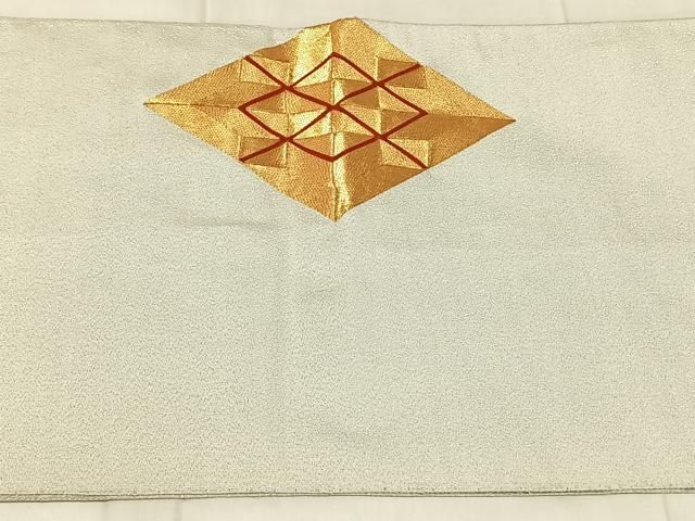 平和屋着物◎綴れ　太鼓柄袋帯　駒刺繍　菱文　銀糸　正絹　逸品　AABN4142dk