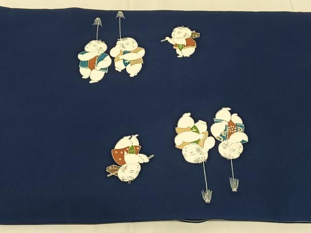 平和屋着物◎塩瀬　太鼓柄袋帯　花車文　唐子　正絹　逸品　AABN4144dk