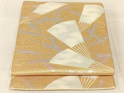 平和屋着物◎六通柄袋帯　舞扇文　金糸　正絹　逸品　AABN4147dk