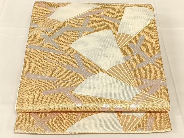 平和屋着物◎六通柄袋帯　舞扇文　金糸　正絹　逸品　AABN4147dk