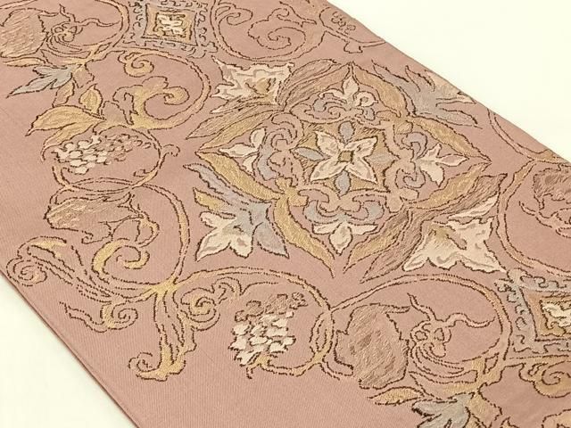 平和屋着物◎六通柄　本袋帯　花唐草文　金糸　正絹　逸品　AABN4148dk