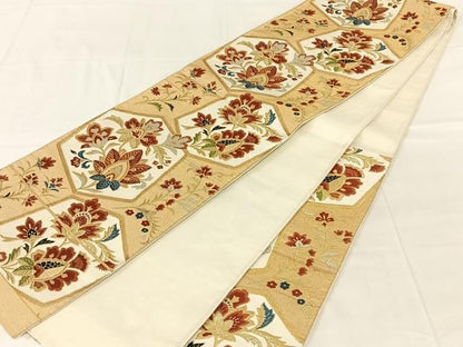 平和屋着物◎六通柄袋帯　亀甲更紗花文　金銀糸　正絹　逸品　AABN4149dk