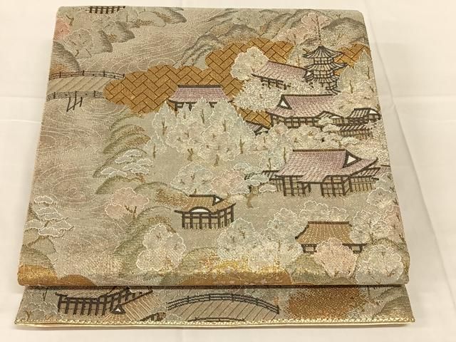 平和屋着物◎佐賀錦　六通柄袋帯　東山遠望　金銀糸　正絹　逸品　AABN4150dk