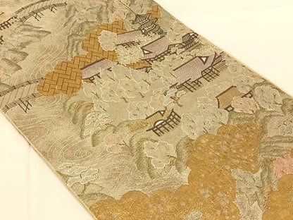 平和屋着物◎佐賀錦　六通柄袋帯　東山遠望　金銀糸　正絹　逸品　AABN4150dk