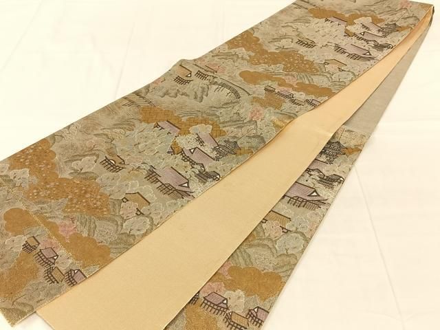 平和屋着物◎佐賀錦　六通柄袋帯　東山遠望　金銀糸　正絹　逸品　AABN4150dk